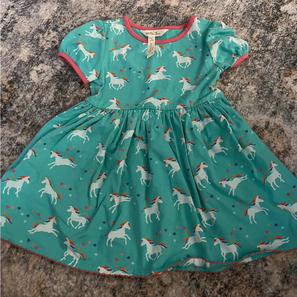 Teal Unicorn Print Dress